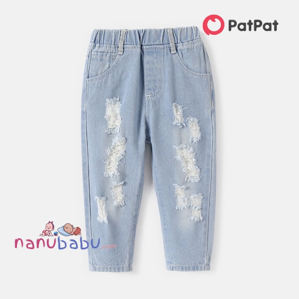 Patpat-Toddler Girl/Boy Elasticized Ripped Denim Jeans-3nb17-2058405