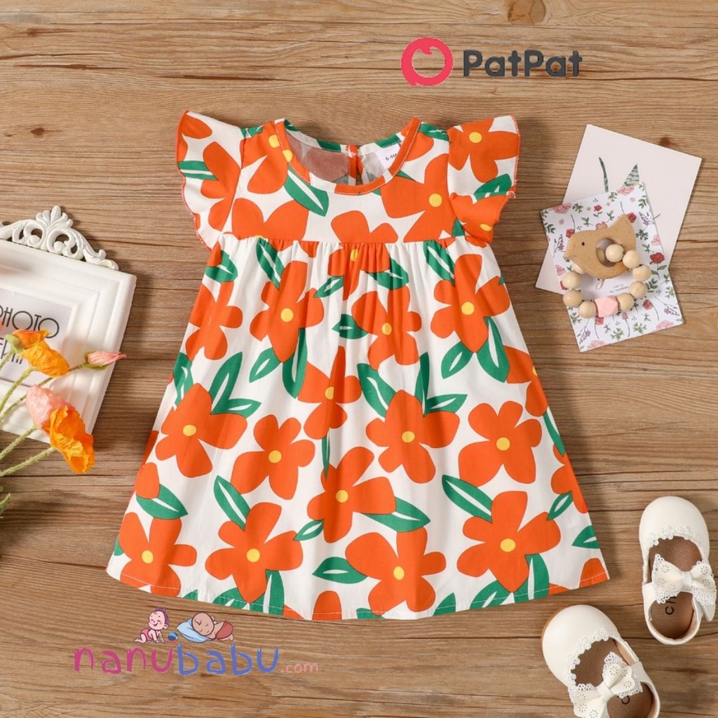 100% Cotton Baby Girl All Over Floral Print Flutter-sleeve Dress-3nb14-20342776