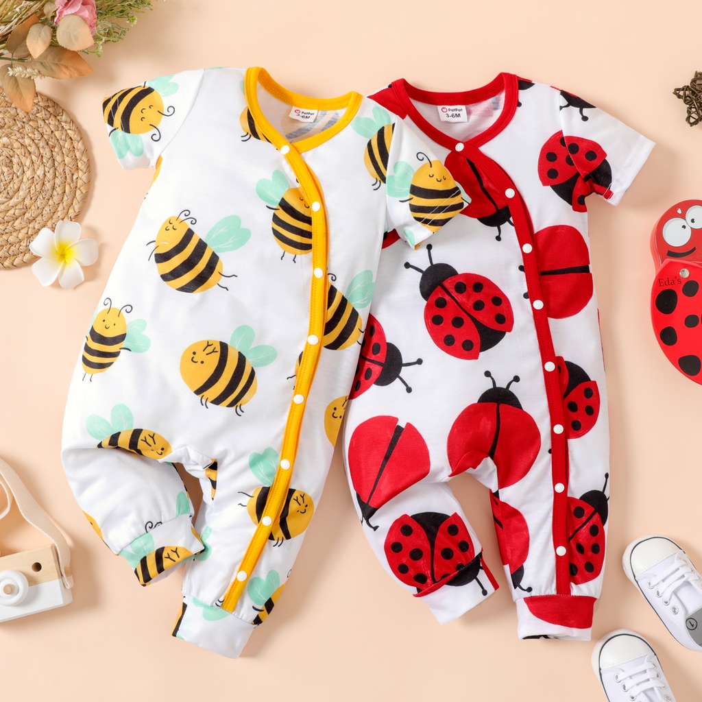 Baby Girl Allover Bee/Ladybug Print Short-sleeve Snap Jumpsuit - 5nb23 - 20338186