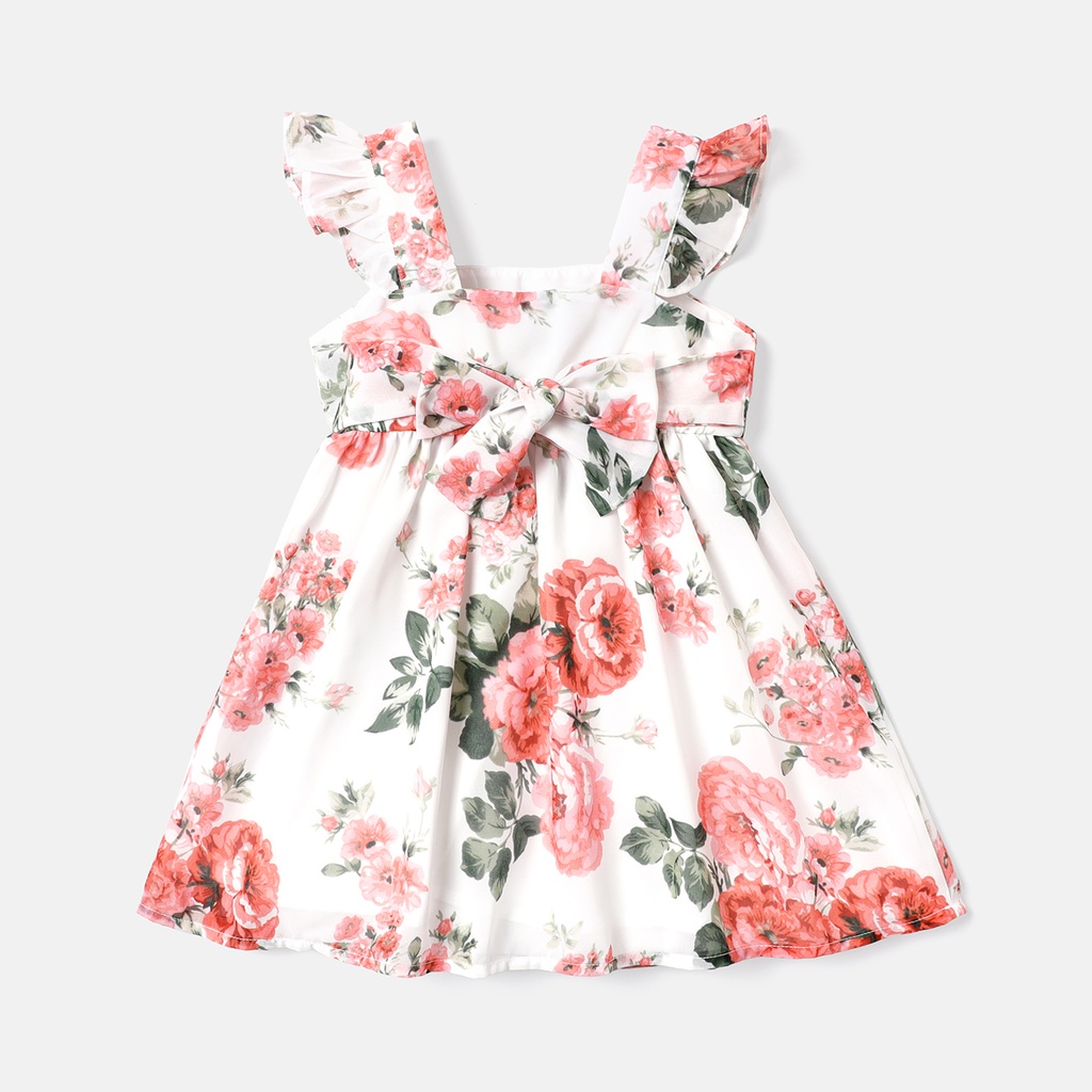 Toddler Girl Floral Print Square Neck Flutter-sleeve Belted Dress - 5nb23 - 205660