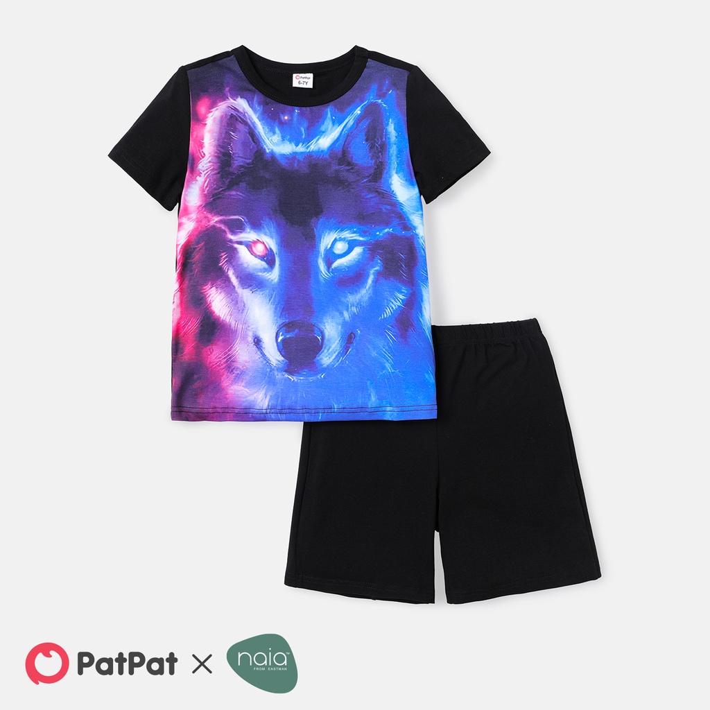Naia 2pcs Kid Boy Animal Wolf Print Short-sleeve Tee and Elasticized Shorts Set(5nb23-20566464)