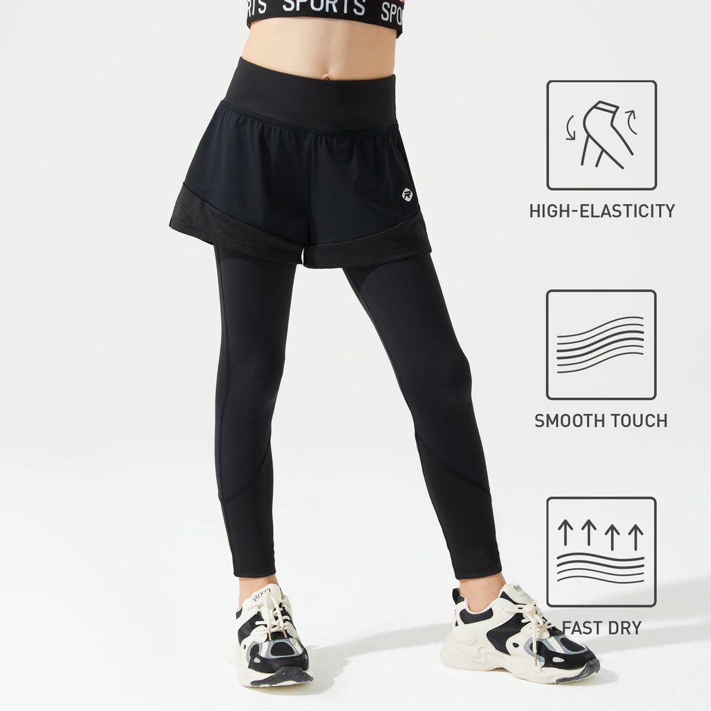 Activewear Kid Girl Faux-two Black Shorts Leggings (6nb30-20489487)