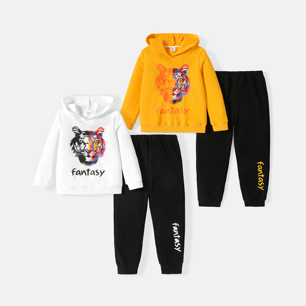 2pcs Kid Boy Animal Tiger Print Hoodie Sweatshirt and Letter Print Pants Set (6nb30-20566500)