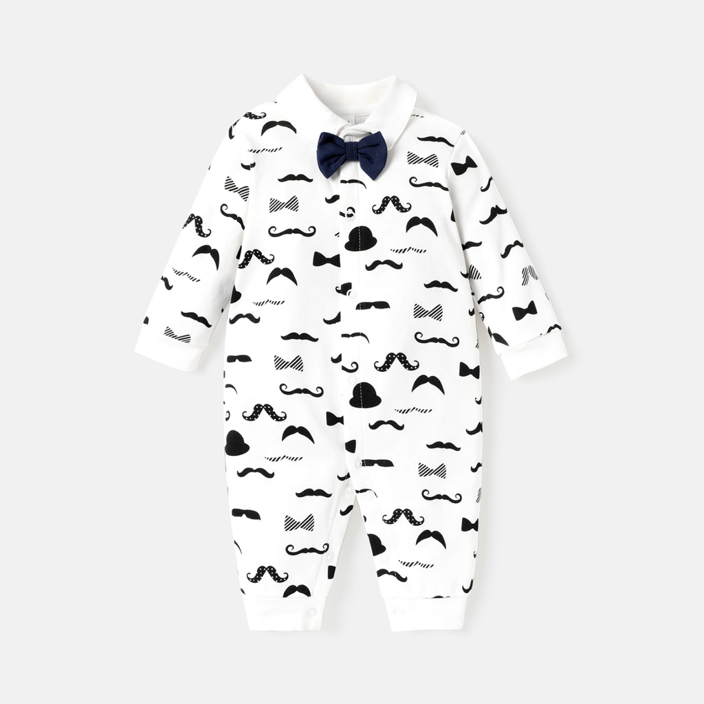 Baby Boy 100% Cotton Long-sleeve Allover Mustache Print Gentleman Bow Tie Jumpsuit (6nb30-20571544)