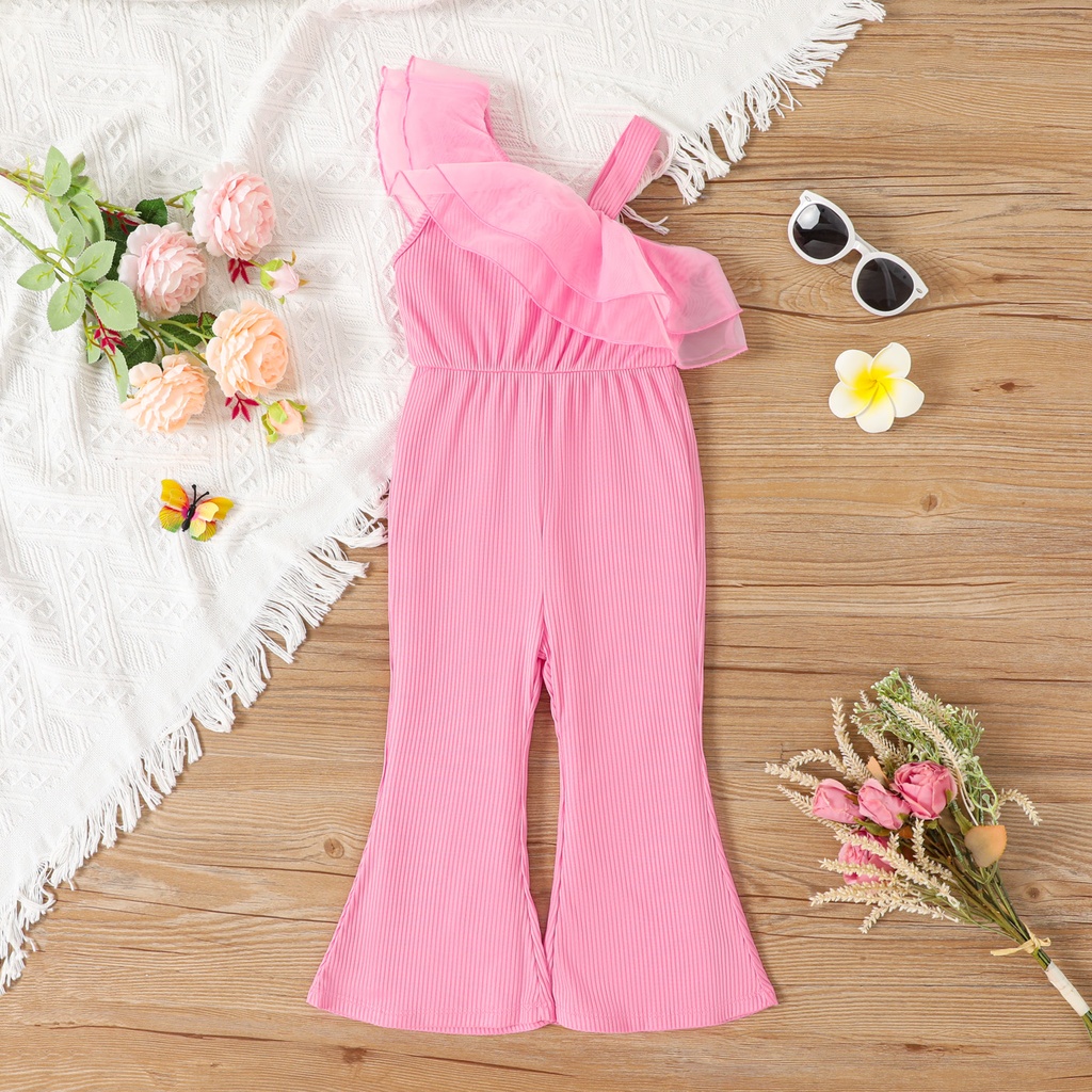 Toddler Girl Ruffled One-Shoulder Rib-knit Cami Jumpsuit  (6nb30-20640575)