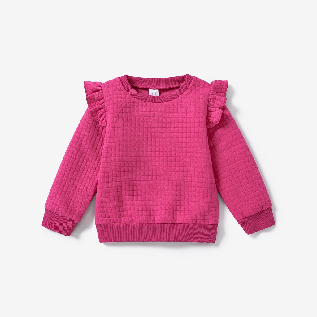 Toddler Girl Textured Ruffled Solid Pullover Sweatshirt