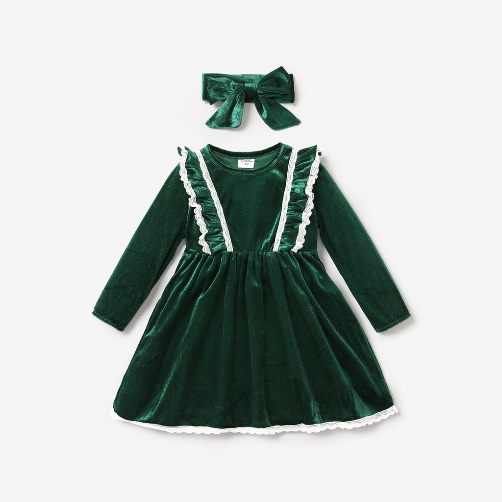 2PCS Toddler Girl Solid Color Sweet Flutter Sleeve Dress Set