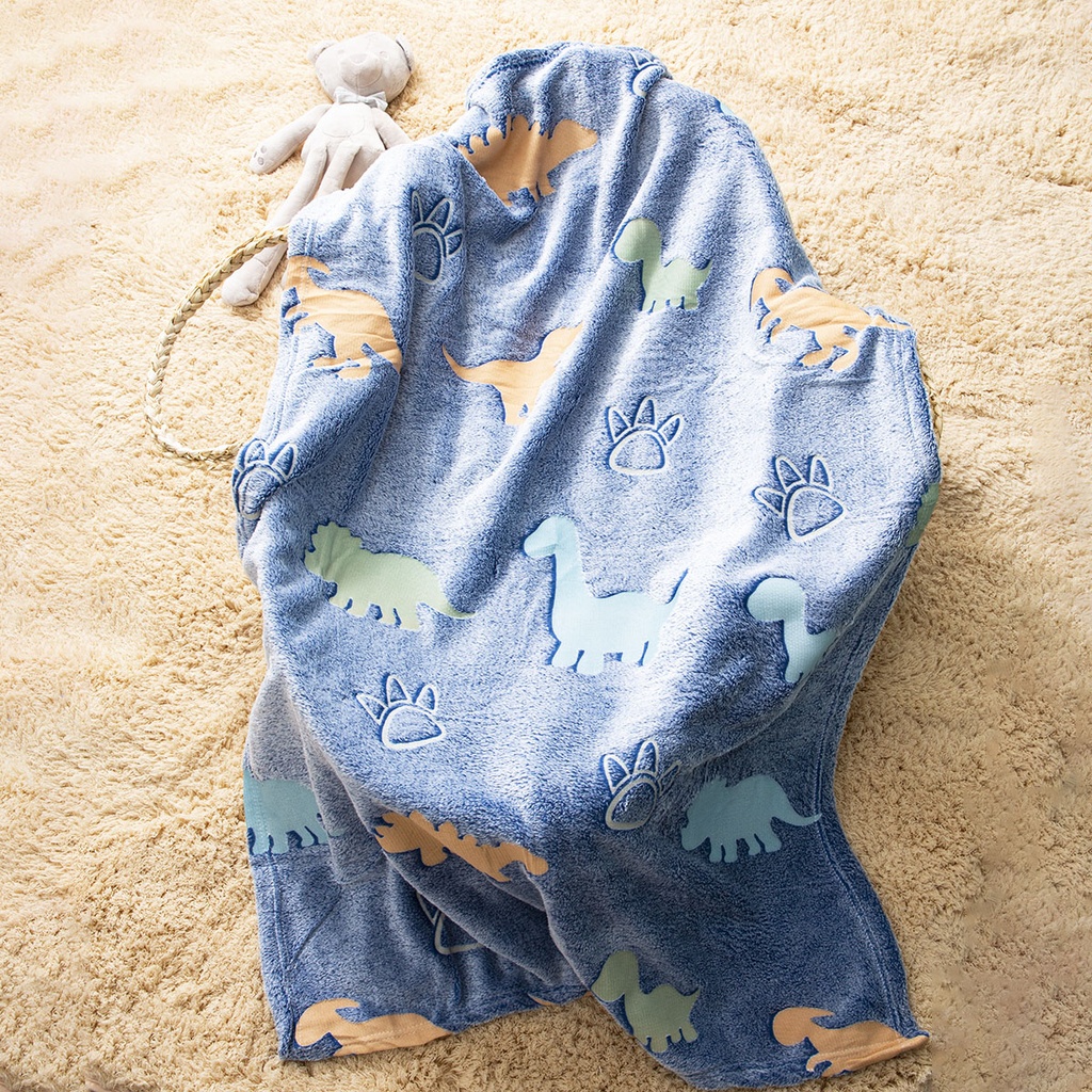 Luminous Double-sided Fleece Blankets Kids Cartoon Dinosaur Throw Blanket Nap Blanket