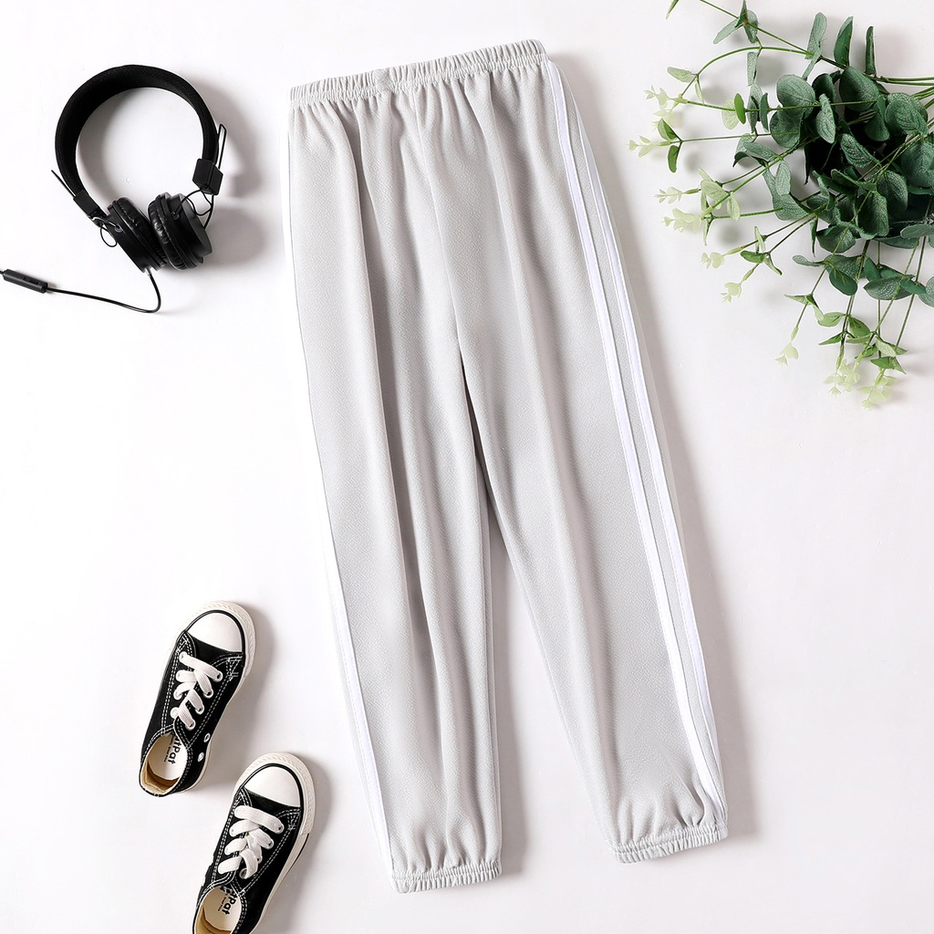 Kid Girl Sporty Striped Breathable Ankle Length Thin Pants for Summer/Fall