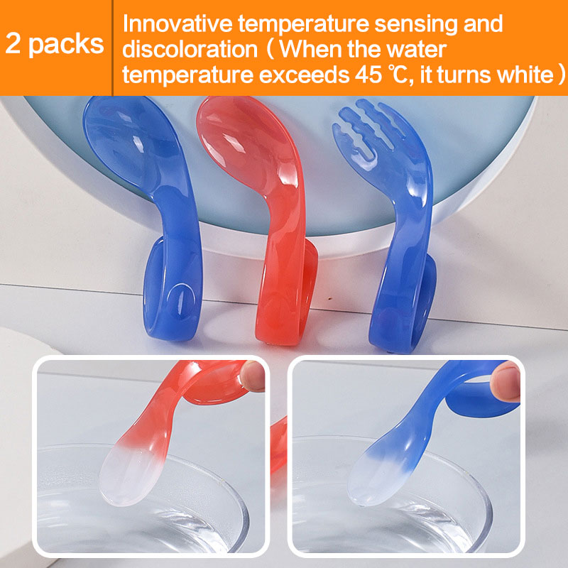 2-pack Color Changing Toddler Forks & Spoons Innovative Temperature Sensing and Discoloration