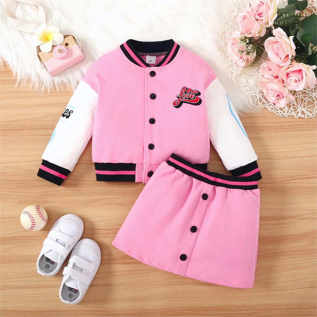 2pcs Toddler Girl's Preppy College-style Cardigan Suit Dress 