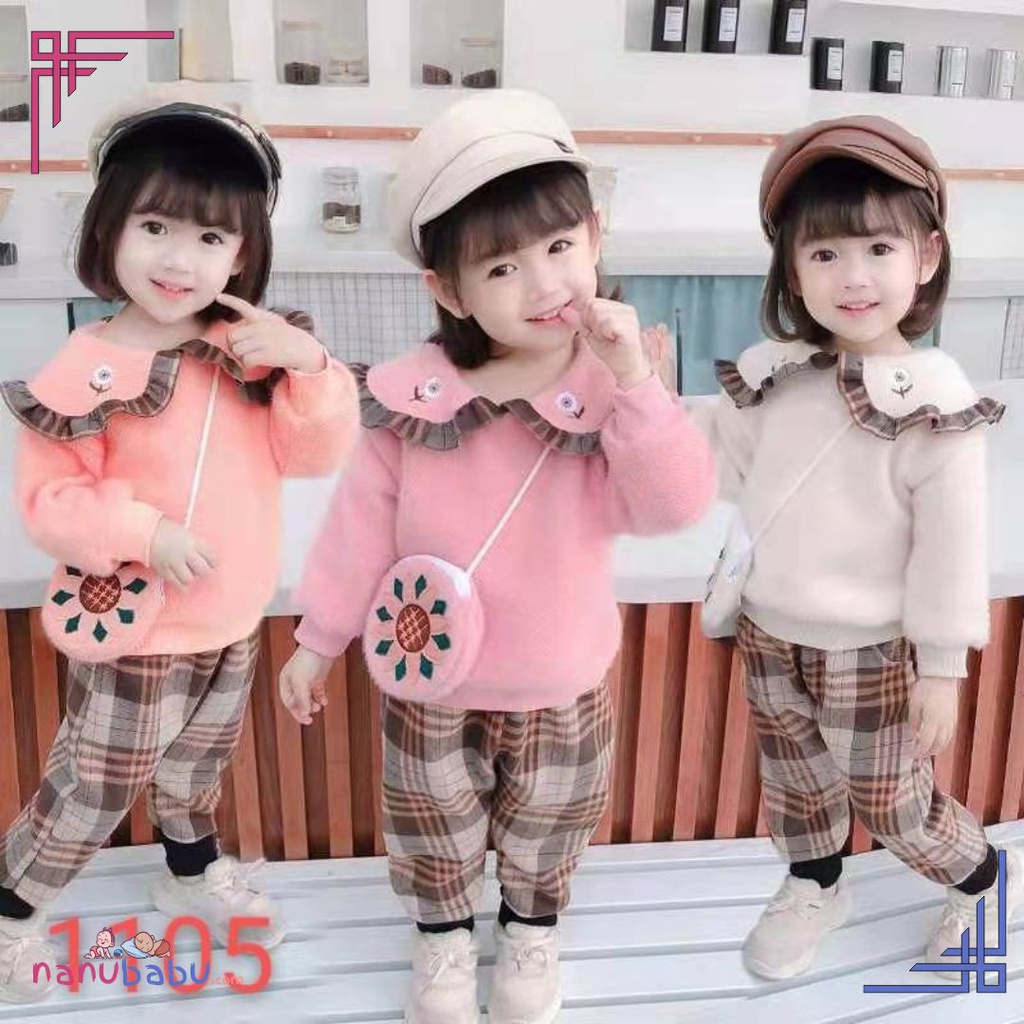 Checked Joggers with Sweatshirt and Bag Set