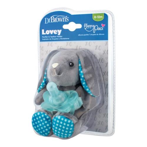 DR BROWN Bunny Lovey with Blue One-Piece Pacifier