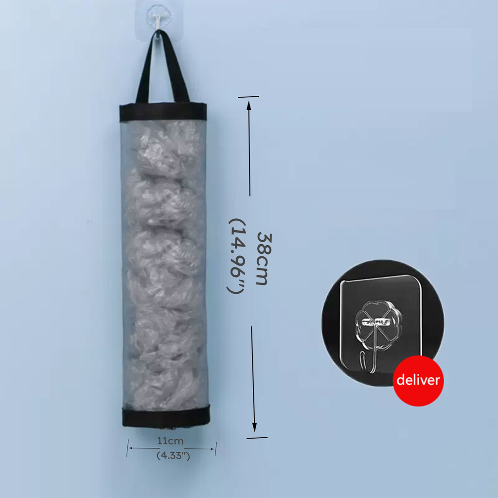 Mesh Garbage Bag Plastic Bag Holder Dispensers Folding Hanging Trash Storage Bag with Hook