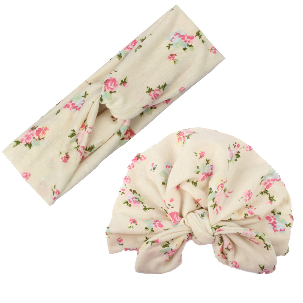 2pcs Allover Floral Print Headband and Hat Set for Mom and Me