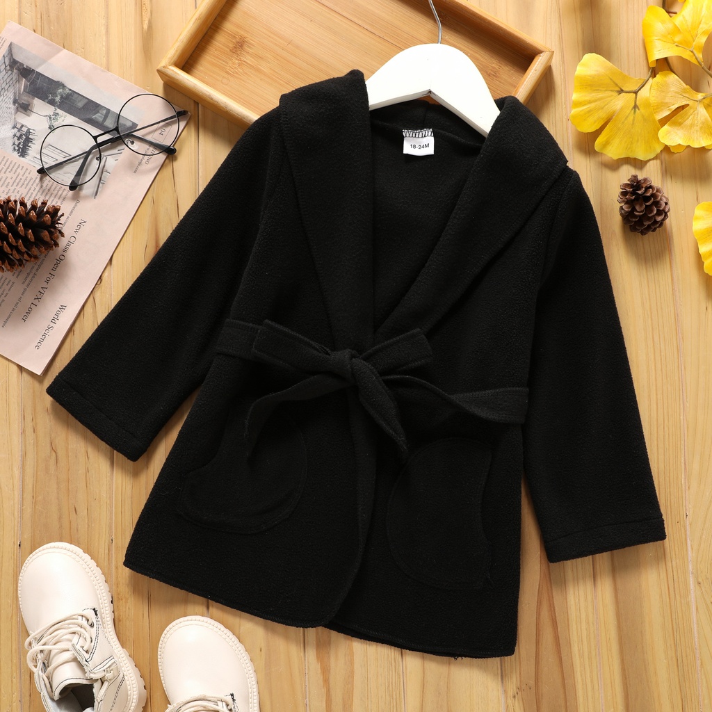 Toddler Girl Elegant Solid Color Lapel Collar Belted BlendCoat