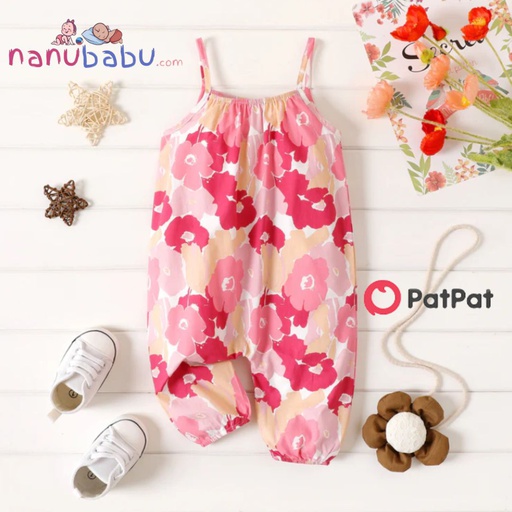 100% Cotton Baby Girl All Over Floral Print Cami Jumpsuit