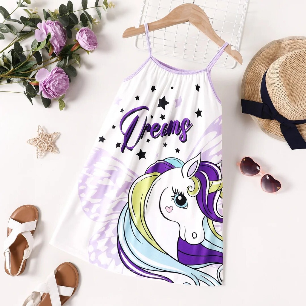 Kid Girl Unicorn Print Cami Dress