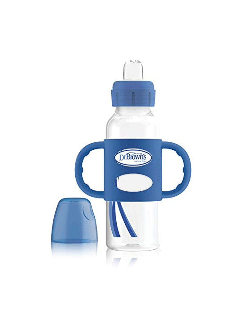 DR BROWN 8 oz/250 ml PP N Sippy Spout Bottle w/ Silicone Handles, Blue, Single