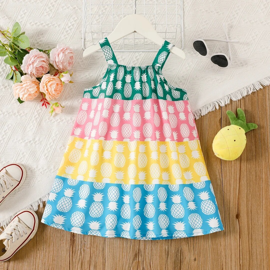 Toddler Girl Allover Pineapple Print Colorblock Slip Dress