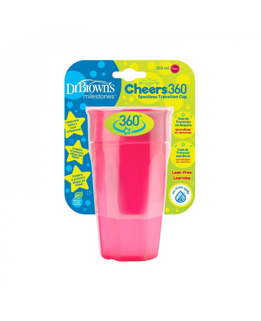 DR BROWN Cheers 360 Cup, 10 oz/300 ml, Pink, 1 pack