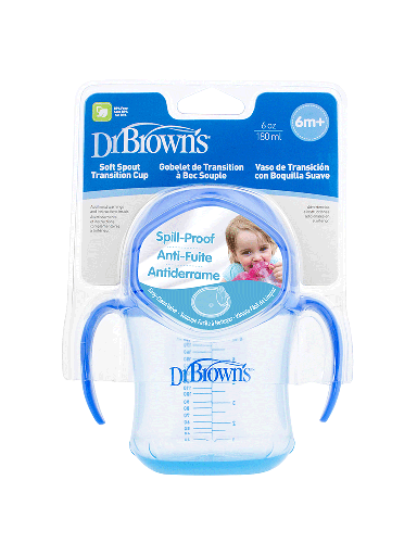 DR BROWN 6 oz / 180 ml Soft-Spout Transition Cup w/ Handles - Blue (6m+)