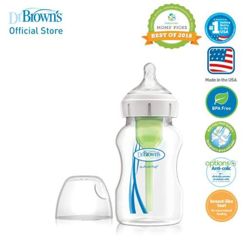 DR BROWN 11 oz/330 ml Options+ Wide-Neck Bottle with LEVEL 2 NIPPLE, PP, 1-Pack