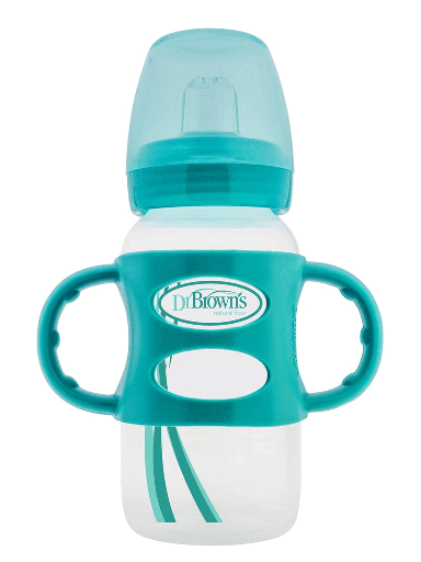 DR BROWN 9 oz/270 ml PP Wide-Neck Sippy Spout Bottle w/ Silicone Handles, Turquoise, Single