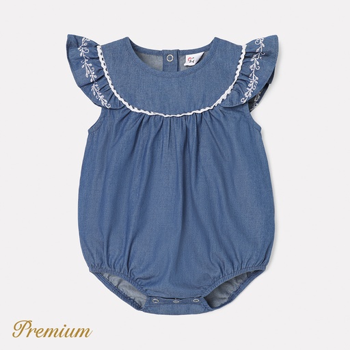 [SC9-20610386] Baby Girl 100% Cotton Denim Flutter-sleeve Romper