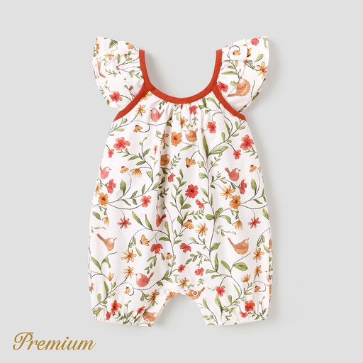 [SC9-20616201] Baby Girl 100% Cotton Floral Print Flutter-sleeve Jumpsuit