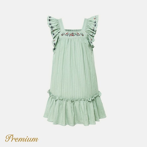 [SC9-20616833] Kid Girl 100% Cotton Solid Textured Ruffled Tank Dress