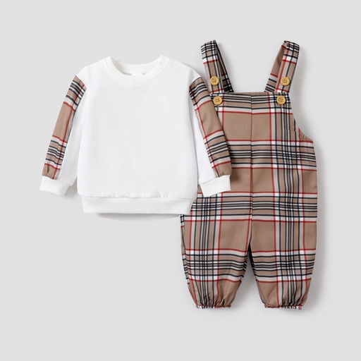 [SC9-20719381] 2PCS Baby Boy Grid/Houndstooth Casual Top/Camisole Pants Set