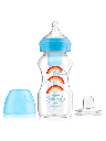 DR BROWN 9 oz/270 ml Options+ Wide-Neck Blue Deco Bottle w/ Sippy Spout (+L3 Nipple in Bottle), Single