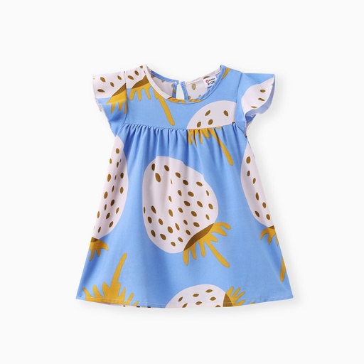 [SC9-20849382] Baby Girl Girl Strawberry Print Flutter-sleeve Dress