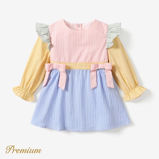 [SC9-20749240] Baby/Toddler Girl Elegant Stripe Dress with Ruffle Edge