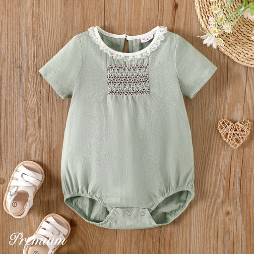 [SC9-20623712] Baby Girl 100% Cotton Lace Detail Short-sleeve Romper