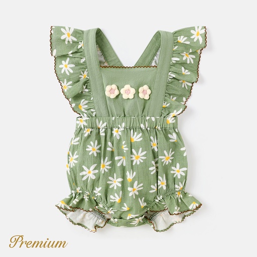 [SC9-20618356] Baby Girl 100% Cotton Floral Print Ruffled Romper