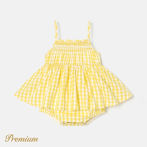 [SC9-20614602] Baby Girl 100% Cotton Plaid Cami Romper