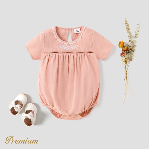 [SC9-20609251] Baby Girl 100% Cotton Embroidered Round Neck Short-sleeve Romper