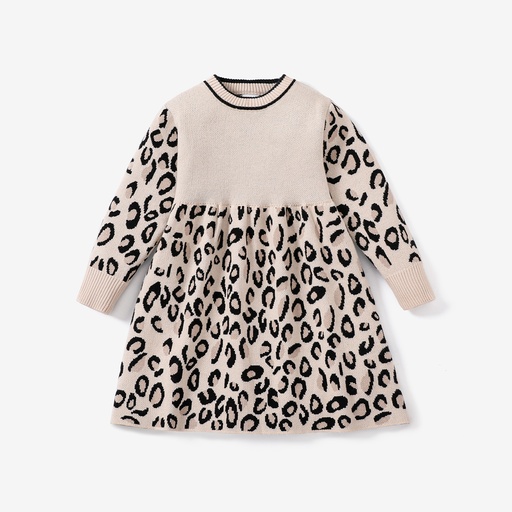 [SC9-20707371] Toddler Girl Leopard Print Long Sleeve Sweater Dress