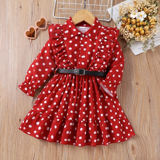 [SC9-20705937] Toddler Girl Sweet Polka Dot Flutter Sleeve Dress