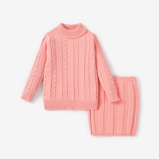 [SC9-20694095] Toddler Girl Sweet Textured Turtleneck Sweater and Knit Skirt Set