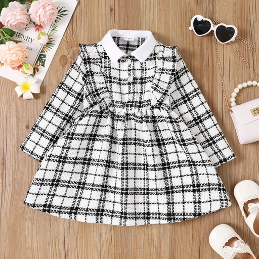 [SC10-20670420] Toddler Girl Classic Grid Pattern Ruffle Edge Dress