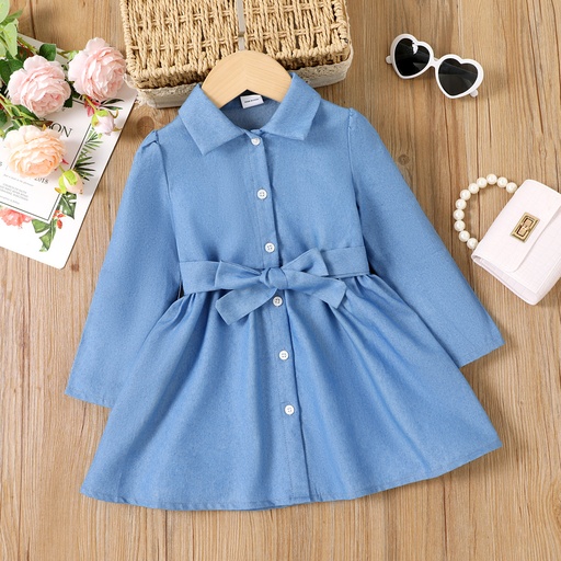 [SC10-20664476] Toddler Girl Belted Denim Shirt Dress