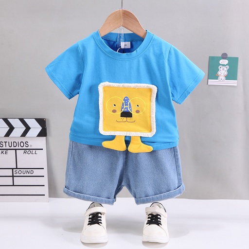 [SC10-20657008] 2pcs Toddler Boy Lion Embroidered Short-sleeve Tee and Denim Shorts Set