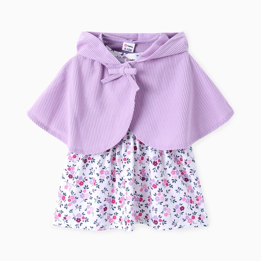 [SC11-20860127] Baby Girl 2pcs Solid Cardigan and Floral Print Dress Set