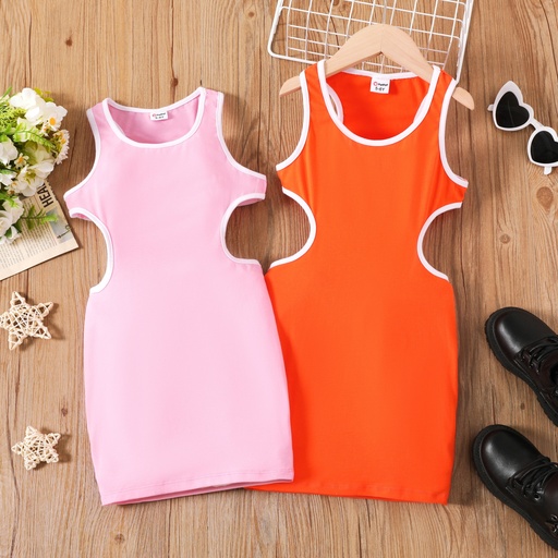 Girl Dress Set, Solid Color Avant-garde Style, Polyester Cotton Spandex Fabric, 1pc