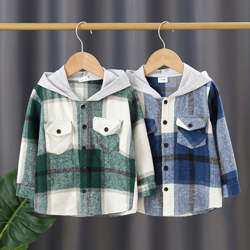 [SC11-20749439] kid Boy Casual Hooded Grid Shirt