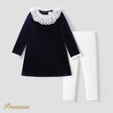 2pcs Kid Girl Elegant Solid Color Cotton  Set with Ruffle Edge