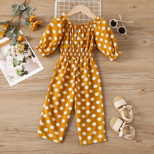 [SC11-20681200] Toddler Girl Polka Dots Smocked Jumpsuit